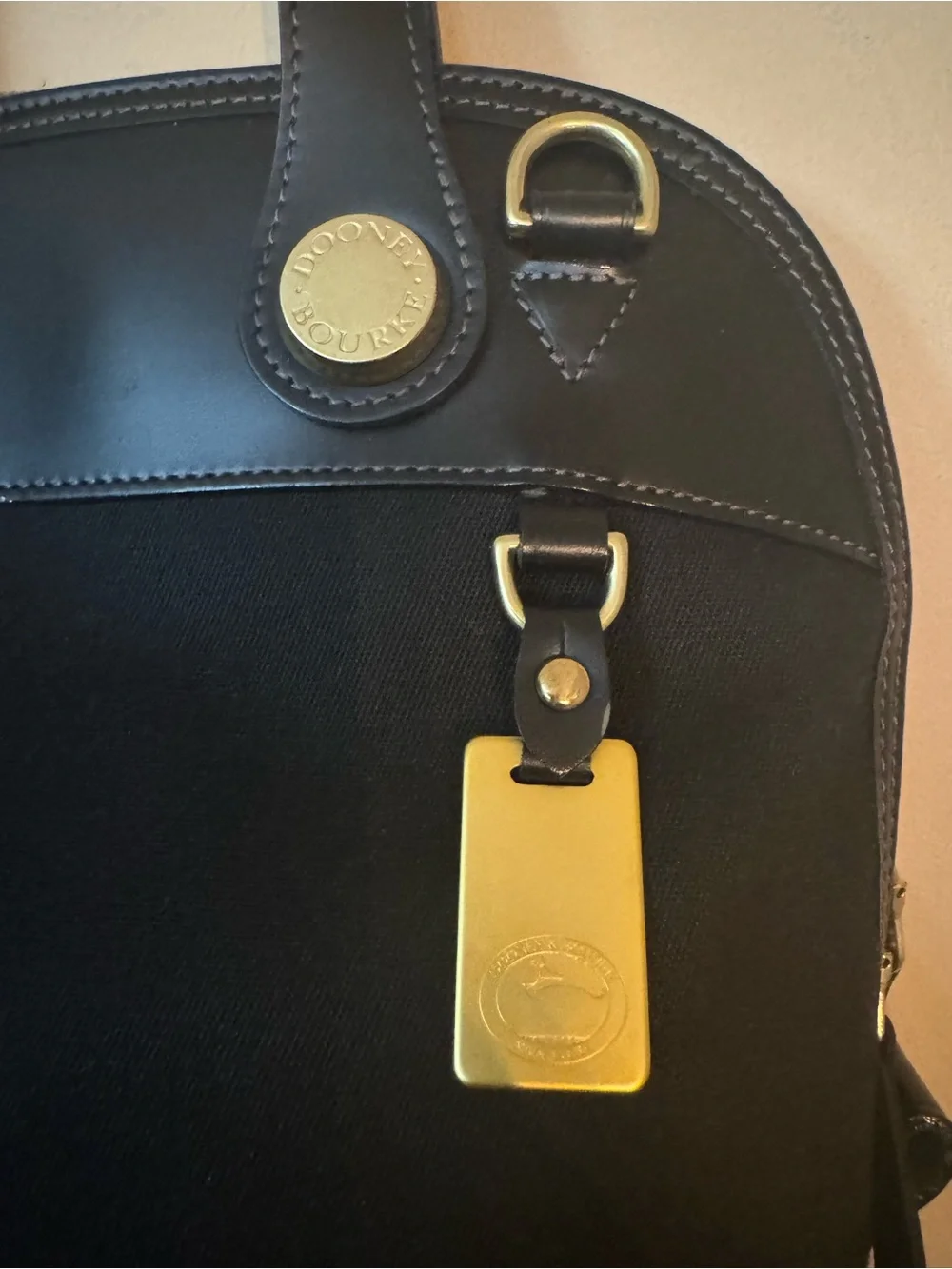 Dooney & Bourke Black Canvas & Leather Satchel with Gold Accents